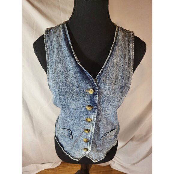 Vtg 90s Cherokee Blue Denim Jean Acid Washed Vest Small USA Western - Picture 1 of 6